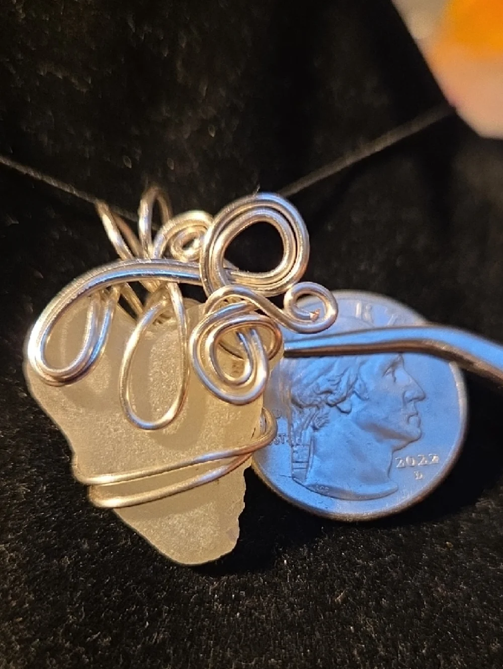 Silver Tone Wire-Wrapped Sea Glass Pendant - Picture 3 of 5